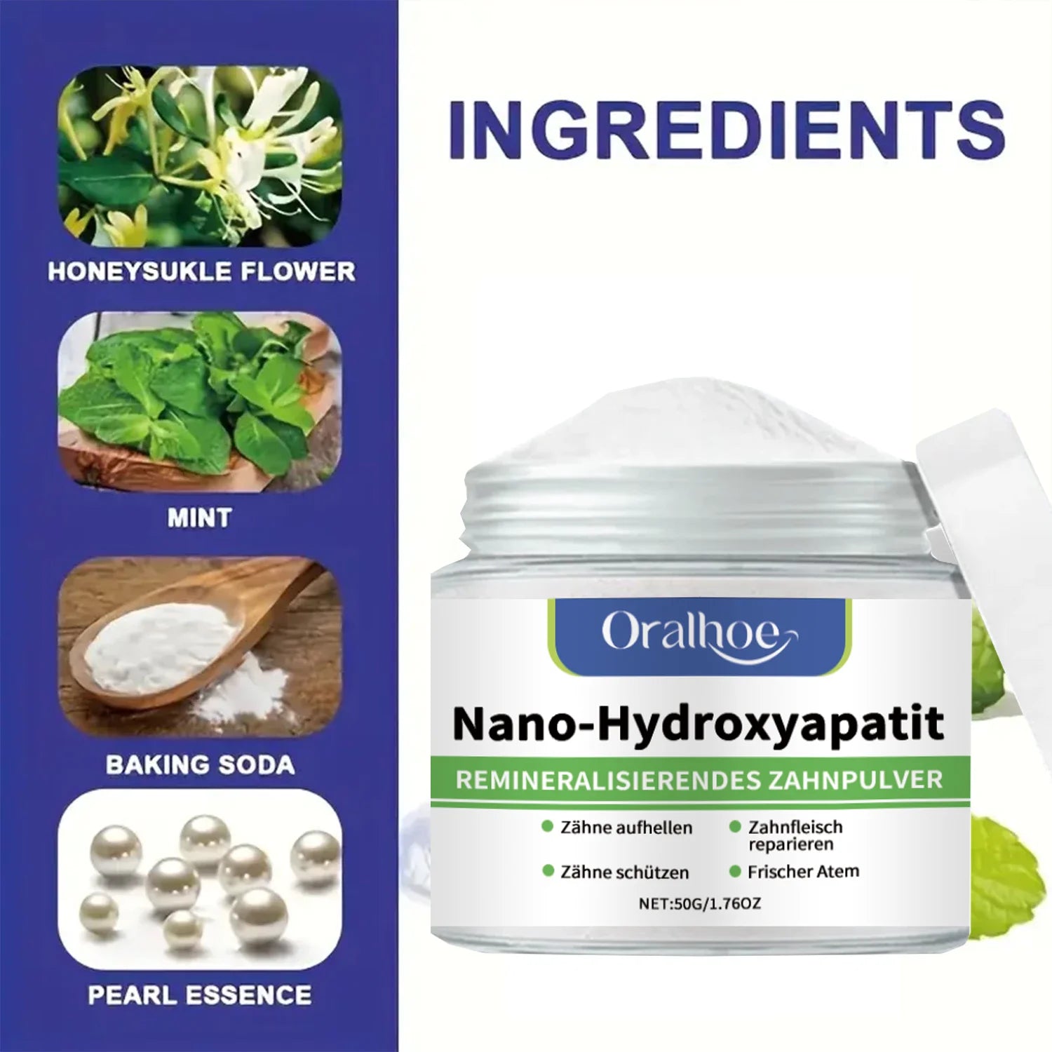 Winter Whitening Tooth Powder with 10% Hydroxyapatite - Remineralizing, Cool Mint, Enamel Repair & Fresh Breath