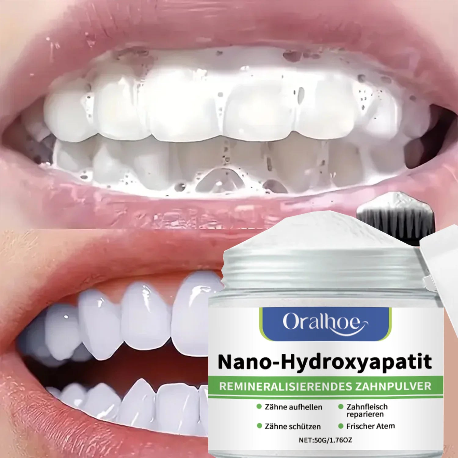 Winter Whitening Tooth Powder with 10% Hydroxyapatite - Remineralizing, Cool Mint, Enamel Repair & Fresh Breath